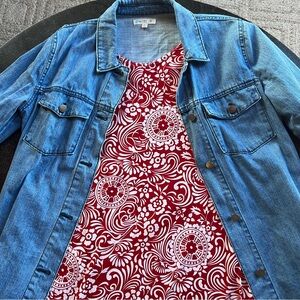 Red and White Sleeveless Shift Dress - Size XL